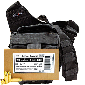 9mm Luger (9x19mm) 124gr FMJ Sellier & Bellot Ammo - 250rds in The Armory Black Shoulder Bag