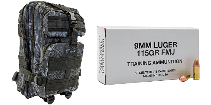 9mm Luger 115gr FMJ CCI Training Ammo 500 Rounds in Black Python Backpack