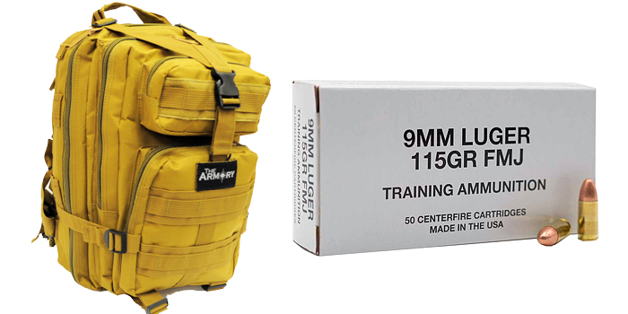 9mm Luger 115gr FMJ CCI Training Ammo 500 Rounds in The Armory Tan Backpack