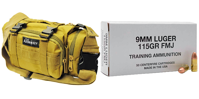 9mm 115gr FMJ CCI Training Brass Ammo 50 Rounds in Armory Tan Range Bag