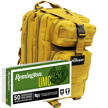 9mm Luger 115gr FMJ Remington UMC Ammo in The Armory Tan Backpack (500 rds)