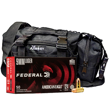 9mm 124gr FMJ Federal American Eagle Ammo - 350rds in The Armory Black Range Bag