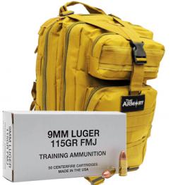 9mm Luger 115gr FMJ CCI Training Brass Ammo - 500rds in The Armory Tan Backpack