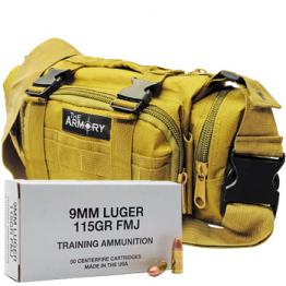 9mm Luger 115gr FMJ CCI Training Brass Ammo - 350rds in The Armory Tan Range Bag