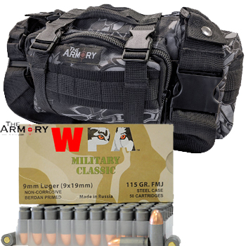 9mm 115gr FMJ Wolf Military Classic Ammo - 500rds in The Armory Black Python Range Bag