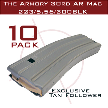 The Armory AR-15 Magazine | 223/5.56 | 30rds | Aluminum | Tan Follower | 10-Pack