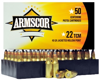 22 TCM 40gr JHP Armscor Ammo Box (50 rds)