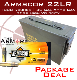 22LR 36gr Armscor High Velocity HP Ammo Case w/30 Cal Ammo Can (1000 rds)