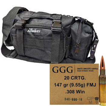 308 Winchester 147gr FMJ GGG Ammo Box (120 Rounds + Black Range Bag)