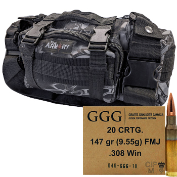 308 Winchester 147gr FMJ GGG Ammo Box (120 Rounds + Black Range Bag)