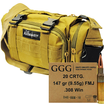 308 Winchester 147gr FMJ GGG Ammo Box (120 Rounds + Tan Range Bag)