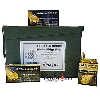 9mm Luger (9x19mm) 124gr FMJ Sellier & Bellot - 350rds in 30 Cal Ammo Can