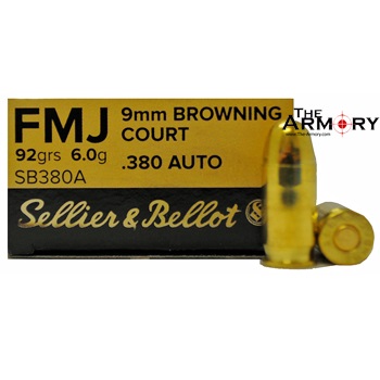 380 Auto (ACP) 92gr FMJ Sellier & Bellot Ammo Box (50 rds)