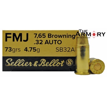 32 Auto (ACP) 73gr FMJ Sellier & Bellot Ammo Box (50 rds)