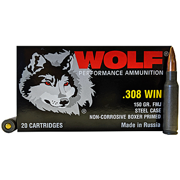 308 Winchester (7.62x51mm) 150gr FMJ Wolf Performance Ammo Box (20 rds)