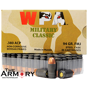 380 Auto (ACP) 94gr FMJ Wolf Military Classic Ammo Box (50 rds)