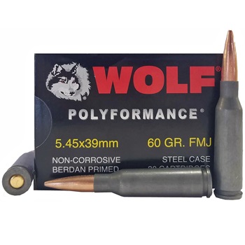 5.45x39mm 60gr FMJ Wolf Polyformance Ammo Box (30 rds)