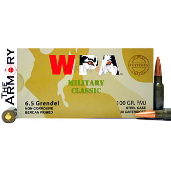 6.5 Grendel 100gr FMJ Wolf WPA Military Classic Ammo Case (500 rds)
