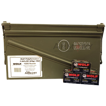 7.62x39 123gr FMJ Wolf WPA Polyformance Ammo in a PA120 Ammo Can (1000 rds)