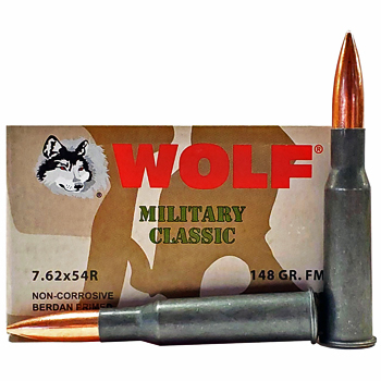 7.62x54R 148gr FMJ Wolf Military Classic Ammo Box (20 rds)