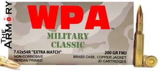 7.62x54R 200gr FMJ Extra Match Wolf WPA Military Classic Ammo Box (20 rds)