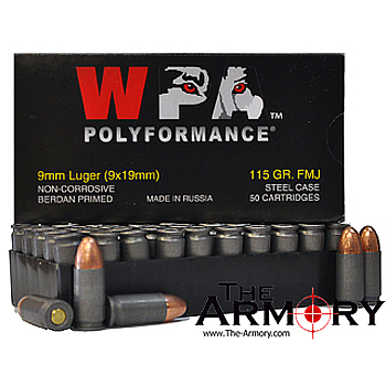9mm Luger (9x19mm) 115gr FMJ Wolf WPA Polyformance Ammo Box (50 rds)