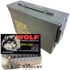 9mm 115gr FMJ Wolf Performance Ammo - 350rds in Surplus 30 Cal Ammo Can