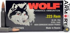 223 Remington (5.56x45mm) 55gr FMJ Wolf Performance Ammo in Wolf Box (Box | 20rds) NG