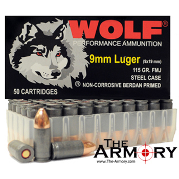 9mm Luger (9x19mm) 115gr FMJ Wolf Performance Ammo Case (1000 rds)