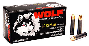 Buy This 30 (M1) Carbine 110 gr FMJ Wolf Ammo for Sale