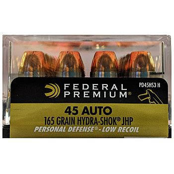 45 ACP (45 Auto) 165gr Hydra-Shok JHP Federal Personal Defense Ammo Box (20 rds)