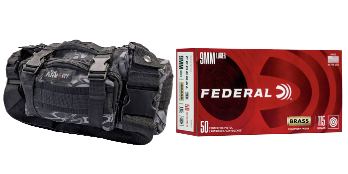 9mm Ammo 115gr FMJ Federal Champion 350 Rounds in Black Python Range Bag