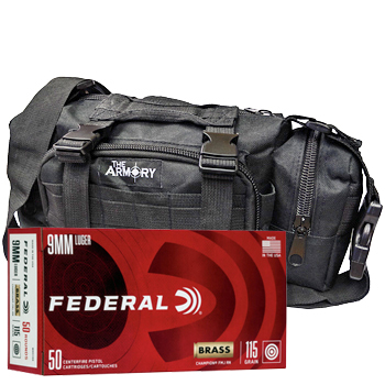 9mm 115gr FMJ Federal Champion Training Ammo - 350rds in The Armory Black Range Bag
