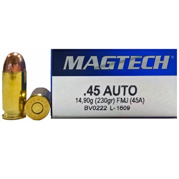 45 ACP (45 Auto) 230gr FMJ Magtech Ammo Box (50 rds)