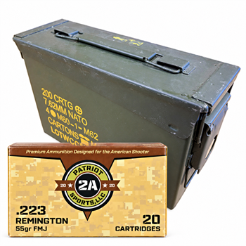 223 Rem 55gr FMJ Patriot Sports 500rd + Surplus 30 Cal Ammo Can