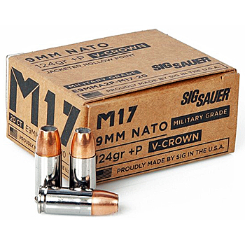 9mm Luger (9x19mm) 124gr +P JHP Elite V-Crown M17 Sig Sauer Ammo Box (20 rds)