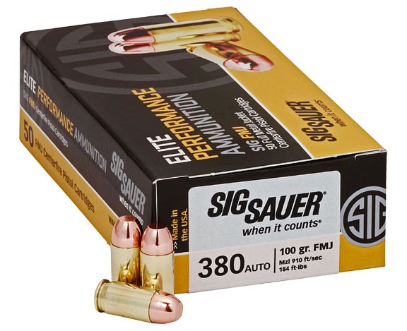  380 ACP (Auto) 100gr Elite Ball FMJ Sig Sauer Elite Performance Ammo Box (50 rds)