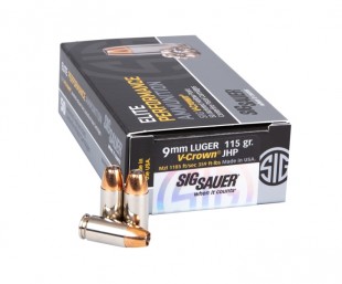 9mm Luger (9x19mm) 115gr V-Crown JHP Sig Sauer Elite Performance Ammo Box (50 rds)
