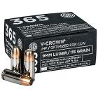 9mm Luger (9x19mm) 115gr JHP Sig Sauer 365 Elite V-Crown Ammo Box (20 rds)