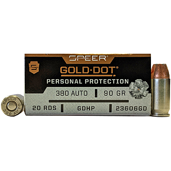 380 Auto (ACP) 90gr GDHP Speer Gold Dot Ammo Box (20 rds)