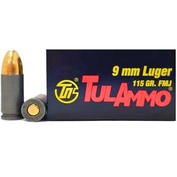 9mm Luger (9x19mm) 115gr FMJ TulAmmo Ammo Box (50 rds)