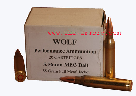 223 Remington (5.56x45mm) 55 gr FMJBT M193 Wolf Box (20 rds)