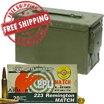 223 Remington 75gr HPBT PPU Match Ammo - 140rds + FREE SHIPPING & AMMO CAN