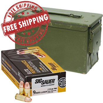 9mm Luger 115gr Elite Ball FMJ Sig Sauer Elite Performance Ammo Box (50 rds)